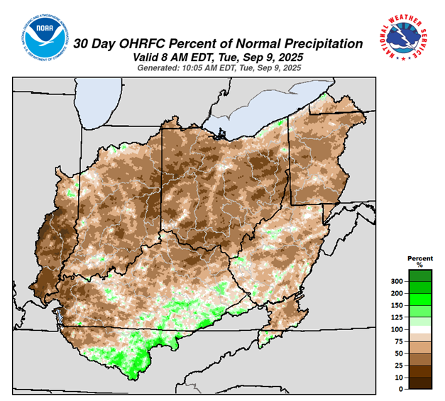 30-day percent of normal precipitation.